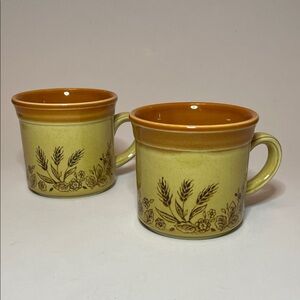 BILTONS Vintage Floral Ceramic Moss Green & Brown Mugs Prairie Country Kitchen